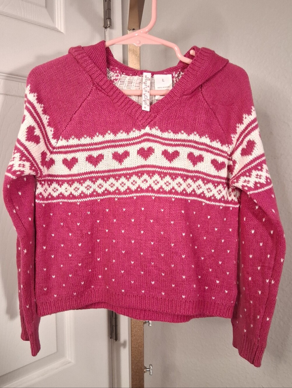 Toddler Girls Large Pink Heart Sweater Hoodie
